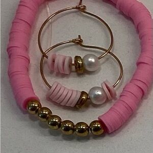 Pink and Gold Beaded Hoop Earrings